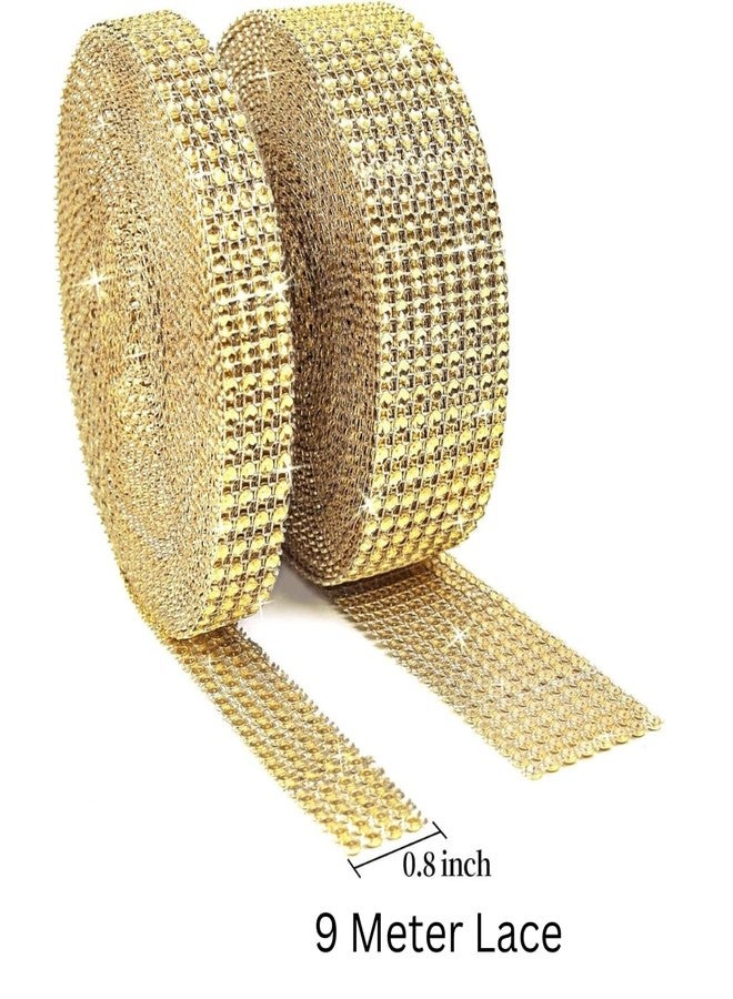 Dhruv Crafts دانتيل مرصع بأحجار الراين من دروف كرافتس، شريط للساري، مناسب للأعمال اليدوية، الكيك، زينة أعياد الميلاد، حفلات الزفاف، حفلات استقبال المولود الجديد، والفنون | 9 أمتار | ذهبي | - Image 2